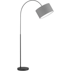 Fischer & Honsel Bogenleuchte Arc, 3-flammig, schwarz/grau, mit Leinenschirm. Design-Stehlampe für Wohnräume.