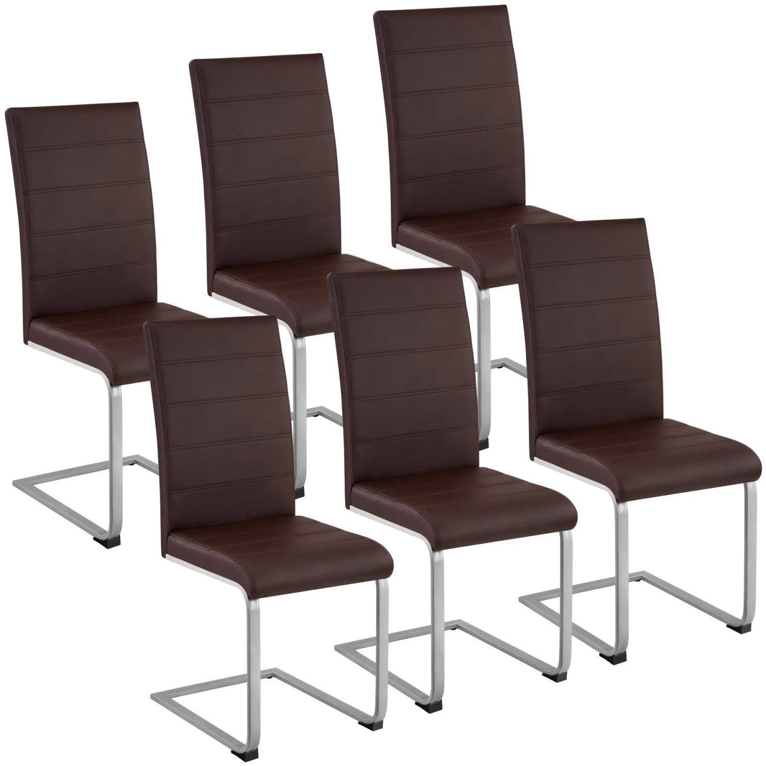 Tectake Set Schwingstuhl Bettina Gepolstert Mit Kunstlederbezug Hohe Rückenlehne 6Er Set 41 x 52 x 99 cm Braun