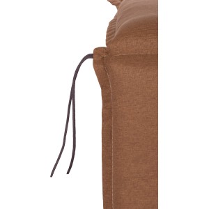 Detailaufnahme: Saumauflage Tolonaro für Hochlehner Gartenstuhl, braun, mit Bindebändern.
