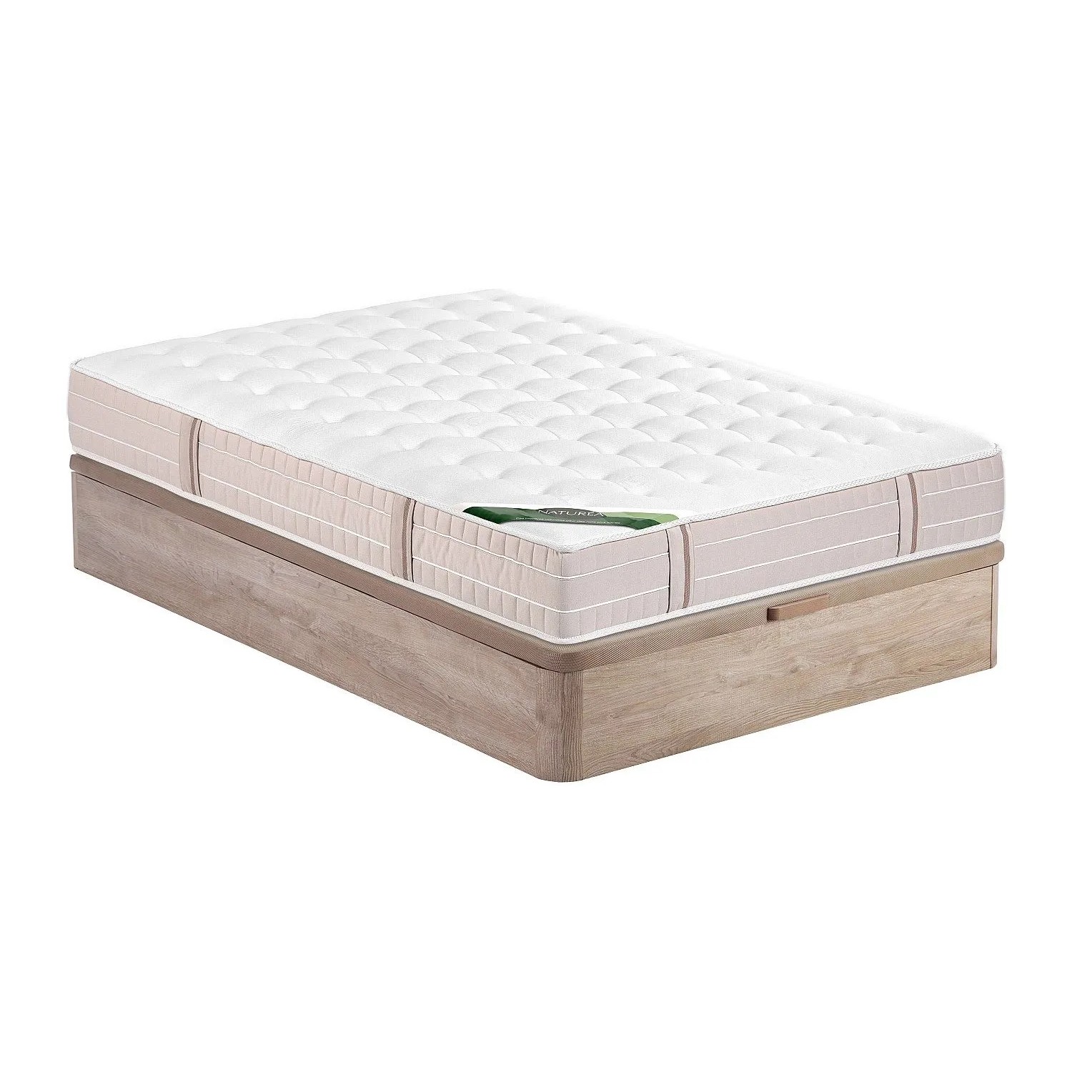 Vente-unique Matratze Und Bettgestell Mit Lattenrost Und Bettkasten Virevo Naturfarben Hell  Weiß 200 cm
