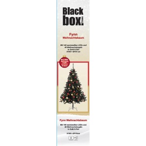 Black Box Trees Fynn LED Weihnachtsbaum, 185cm, mit roten und goldenen Kugeln.