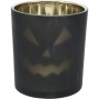 Schwarzer Glas-Teelichthalter mit Kürbis-Design, Halloween Deko.