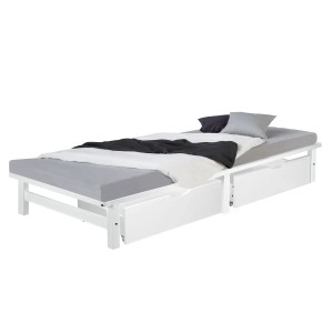 Homestyle4u Bett mit 2 weißen Bettkästen (82x22x53 cm) für zusätzlichen Stauraum.