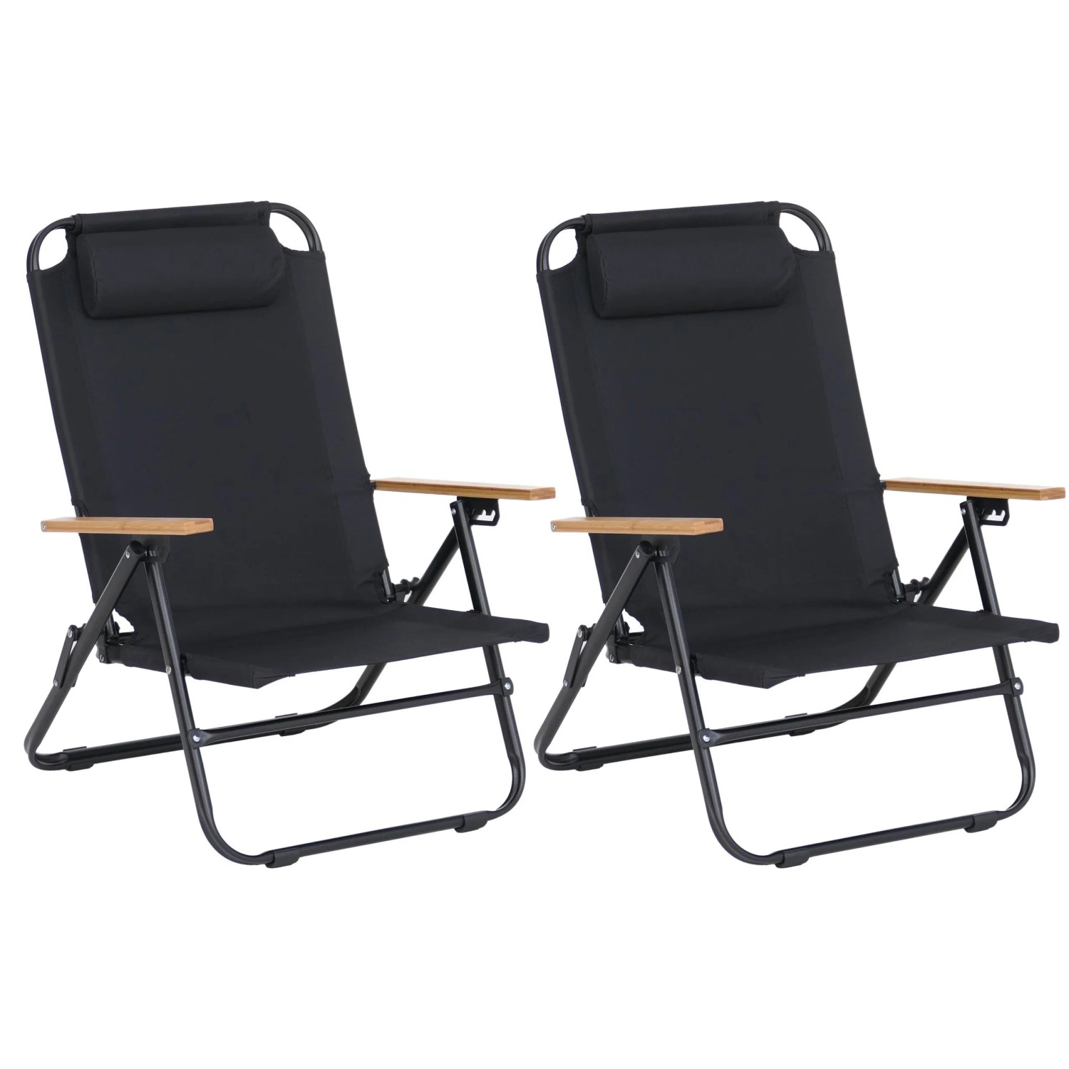 MCW 2er-Set Campingstuhl Q44 Klappbar Verstellbar Outdoor Metall Stoff Schwarz