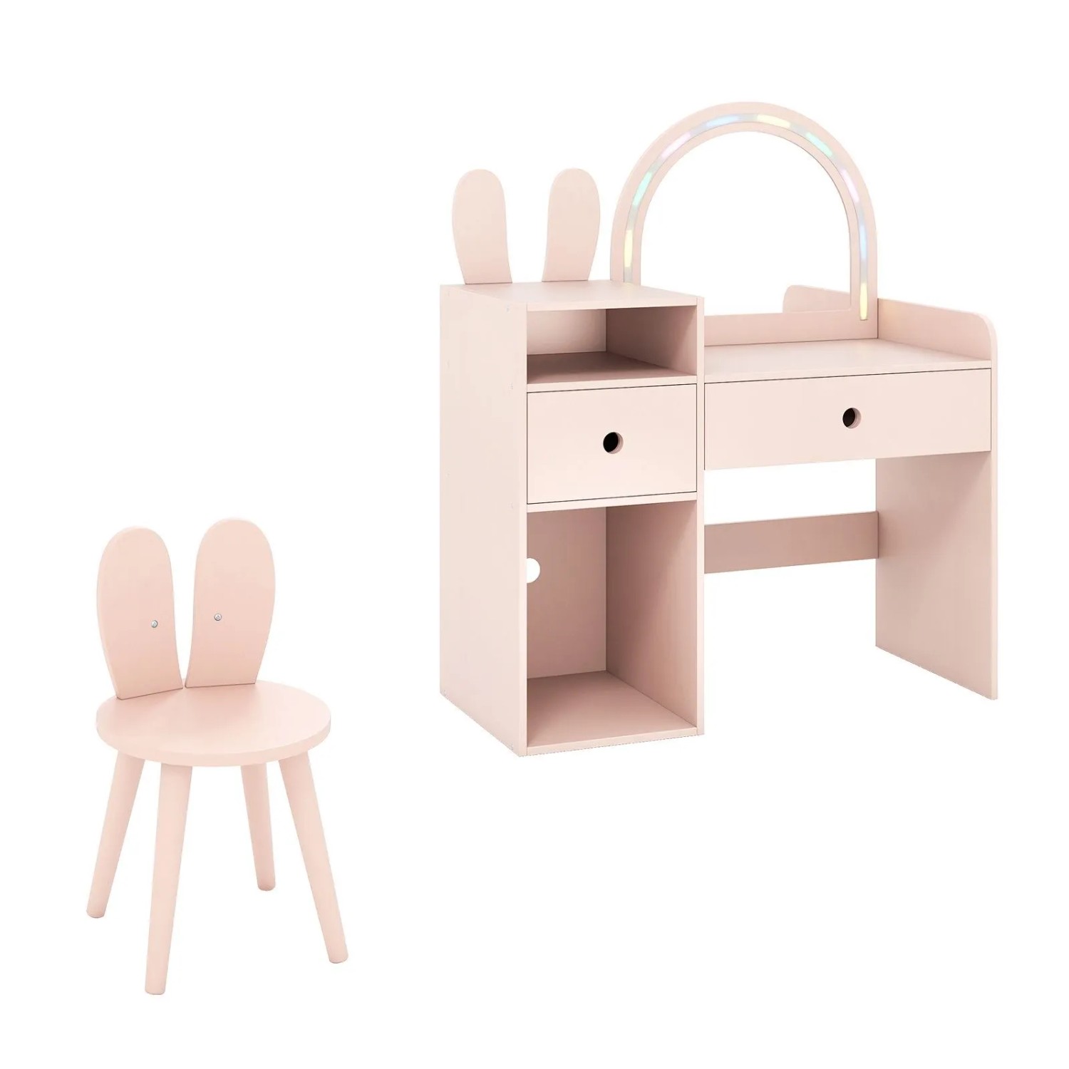 Costway Kinder Schminktisch mit Led & 2 Schubladen Incl. Zubehör Rosa