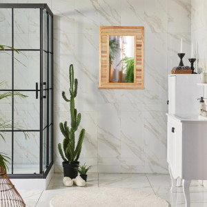 Relaxdays Badspiegel Walnussholz Natur Mit Ablage 70 cm x 50 cm x 12 cm 2,7 kg