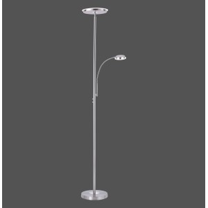 Moderne LED-Stehleuchte Hans Stahl mit Lesearm, höhenverstellbar (183-193cm).