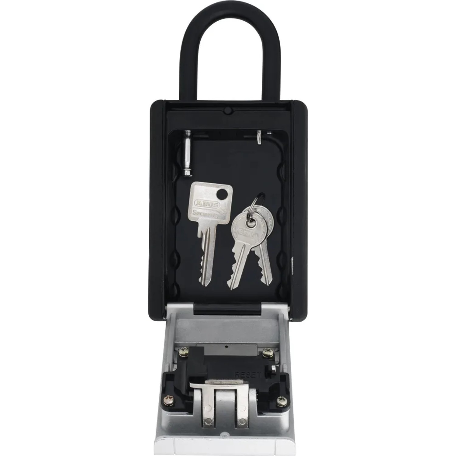 Abus Key Garage 797 Tresor mit geöffnetem Fach und Schlüsseln, zur sicheren Schlüsselaufbewahrung.
