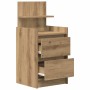 Nachttisch in Artisan-Eiche mit 2 offenen Schubladen, Ablagefach und Regal aus Holzwerkstoff.