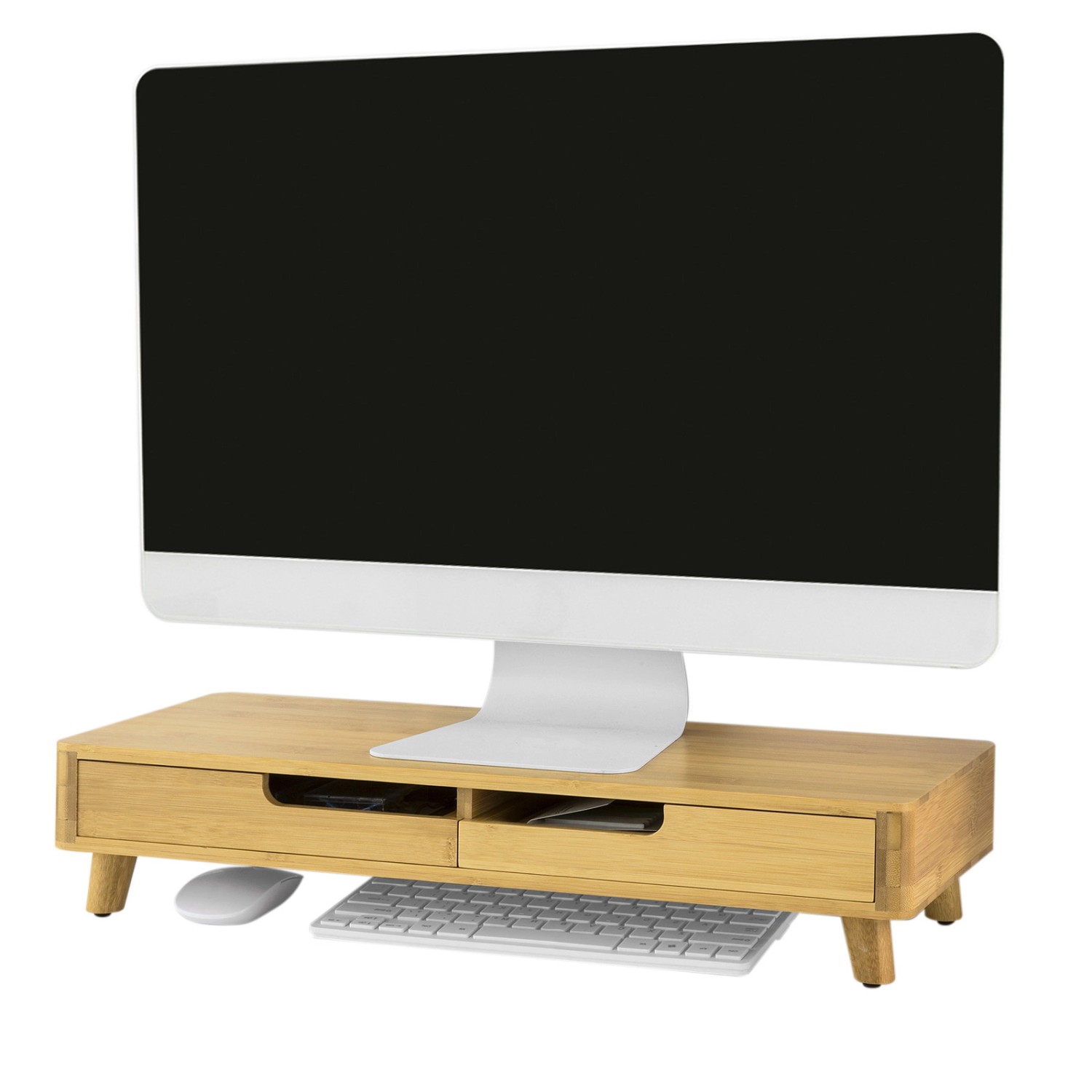 SoBuy Monitorständer mit 2 Schubladen Monitorerhöhung für Schreibtisch Bamb günstig online kaufen