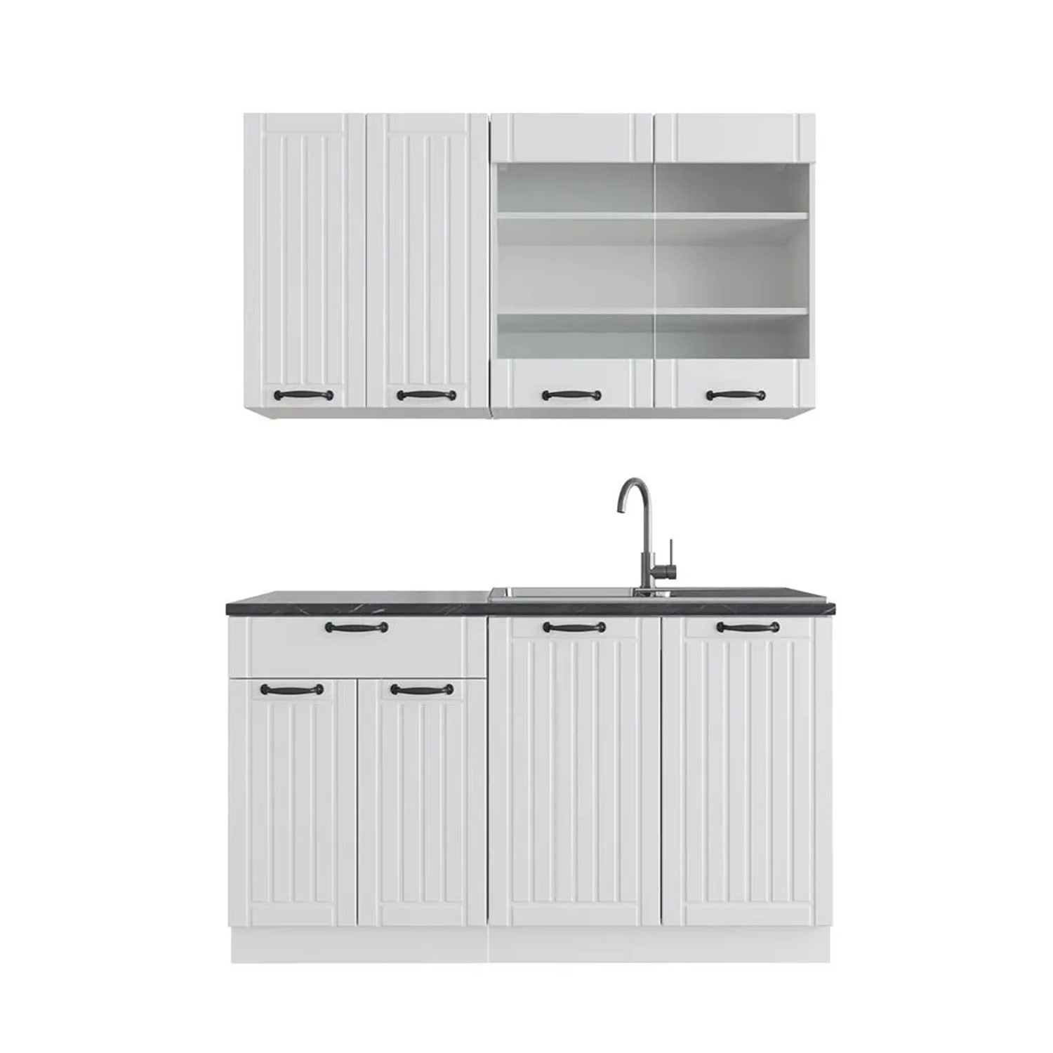 Vicco Fame-Line Singleküche Weiß Landhaus Weiß 140 cm ohne Arbeitsplatte ohne E-Geräte