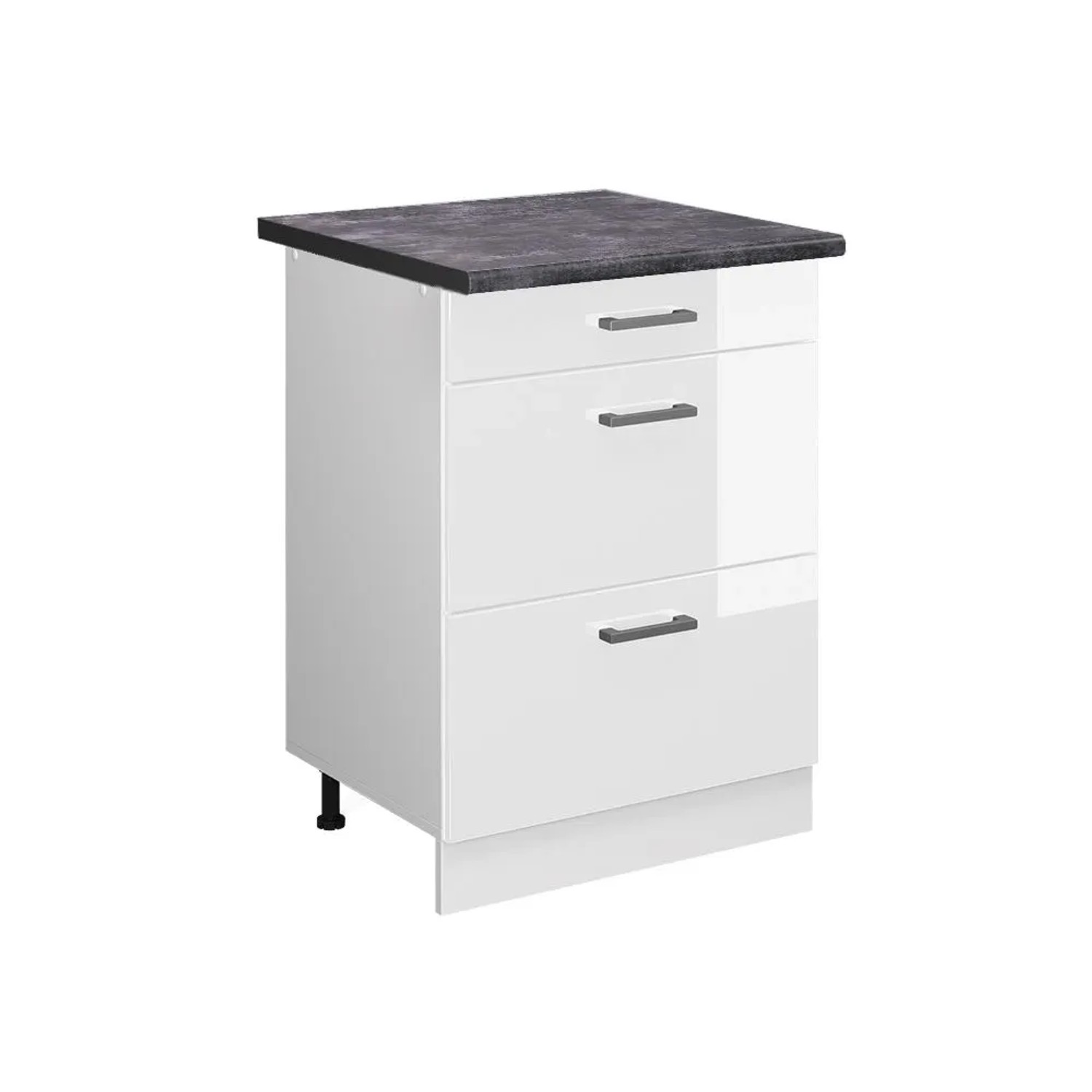 Vicco Küchenunterschrank R-Line Weiß Hochglanz Weiß 60 cm mit Schubladen AP Anthrazit