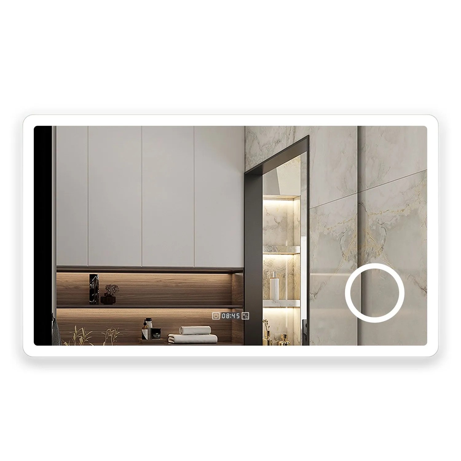Aica Sanitär Badspiegel mit Uhr Schminkspiegel 140x80 cm Spiegel mit LED Beleuchtung Neutral-Warm-Kaltweiß Dimmbar Memory Touch Beschlagfrei
