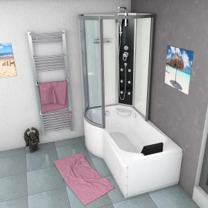 AcquaVapore Duschtempel 100x170 mit Badewanne und Dusche Kombination in Weiß.