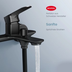 Emke Badarmatur für Badewannen Schwarz mit Auslauf Wannenarmatur Einhebelmischer Brausebatterie