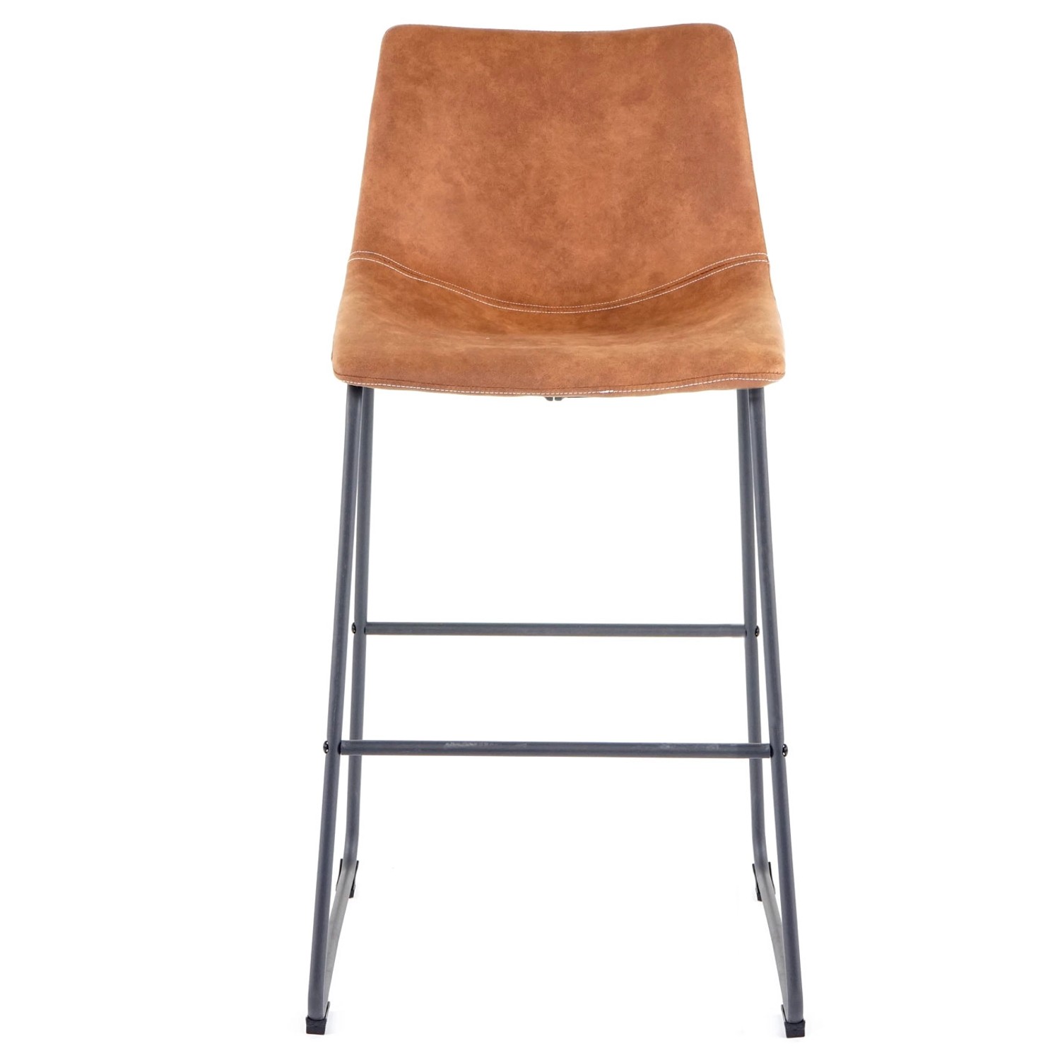 2er-Set Barhocker D70 im Wildlederimitat mit Metallgestell und Fußablage.