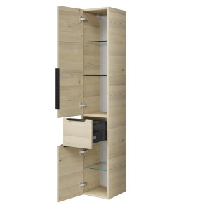 Pelipal Hochschrank Quantum 07 in Polar Pinie Quer mit Auszug und Glaseinlegeböden.