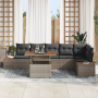 Graues 7-teiliges vidaXL Garten-Sofa-Set aus Polyrattan mit Stauraum und Tisch.
