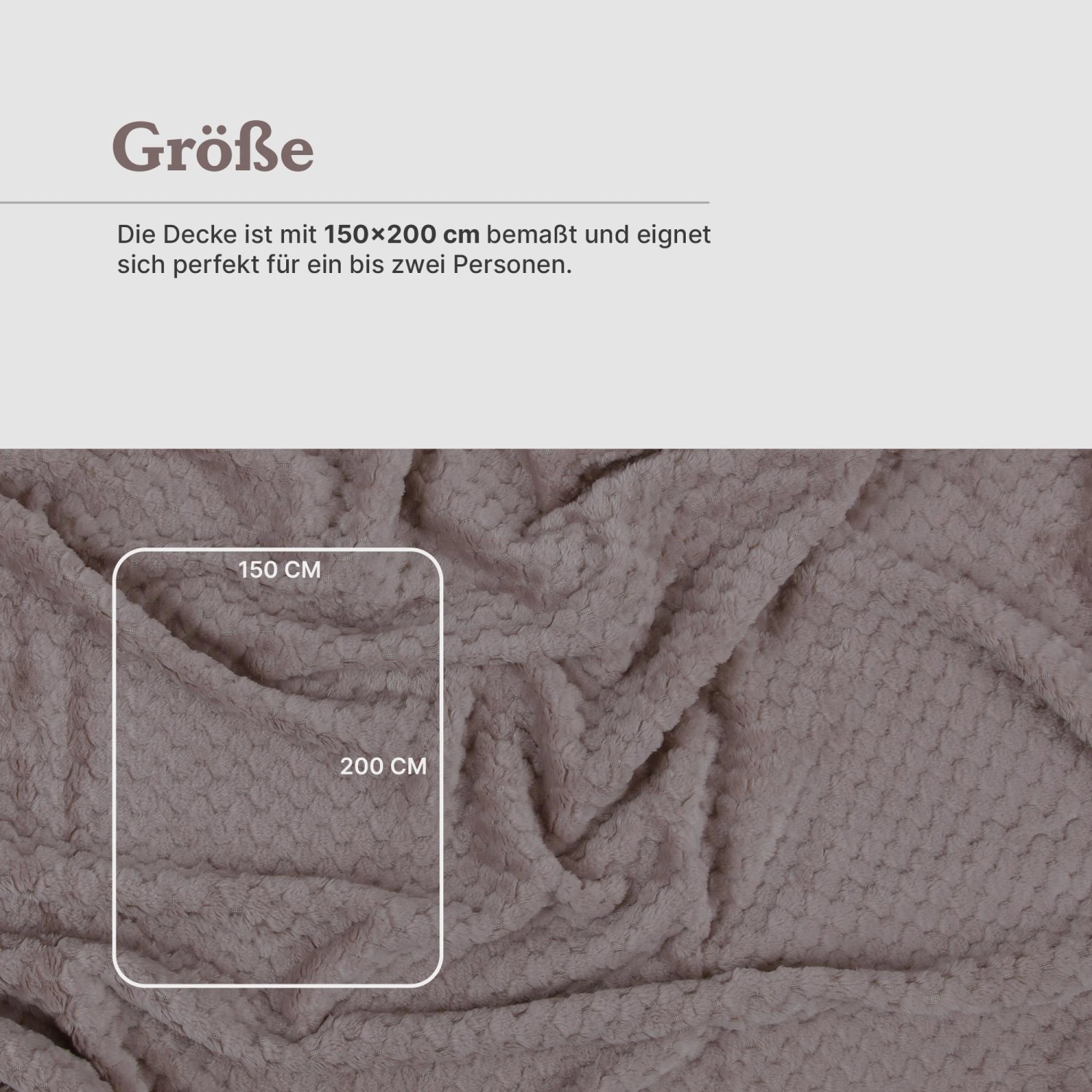 Bestgoodies Kuscheldecke, 150x200 cm, Cashmere Touch, Popcorn Struktur, sandgrau.