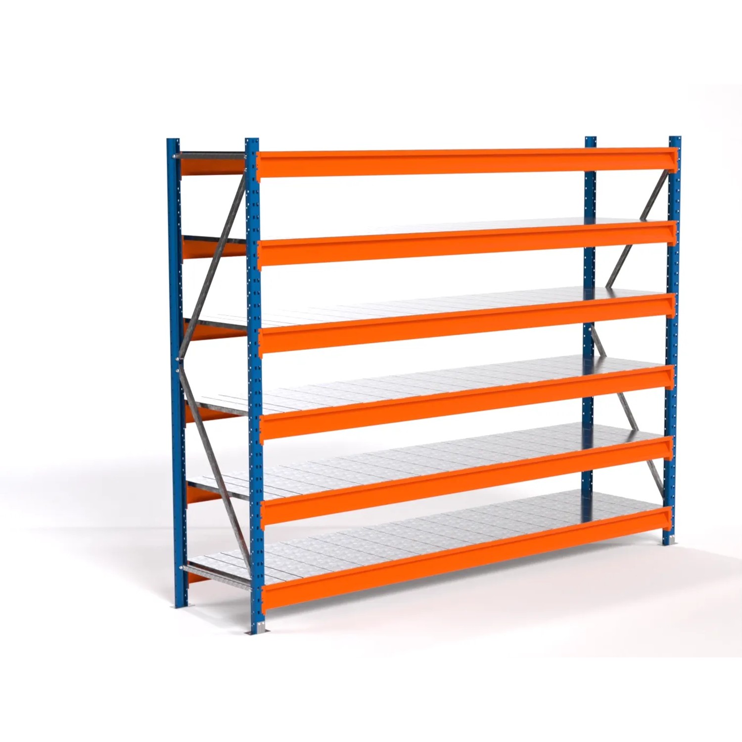 PROREGAL Industrie Weitspannregal Lagerregal MAXIMUS PRO Grundregal HxBxT 200x250x60cm 6 Stahlplatten-Fachboden Fachlast 530kg Blau/Orange