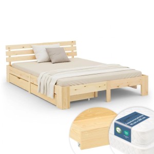 Homestyle4u Holzbett 180x200 cm mit 2 Federkernmatratzen und 2 Bettkästen Doppelbett 3328