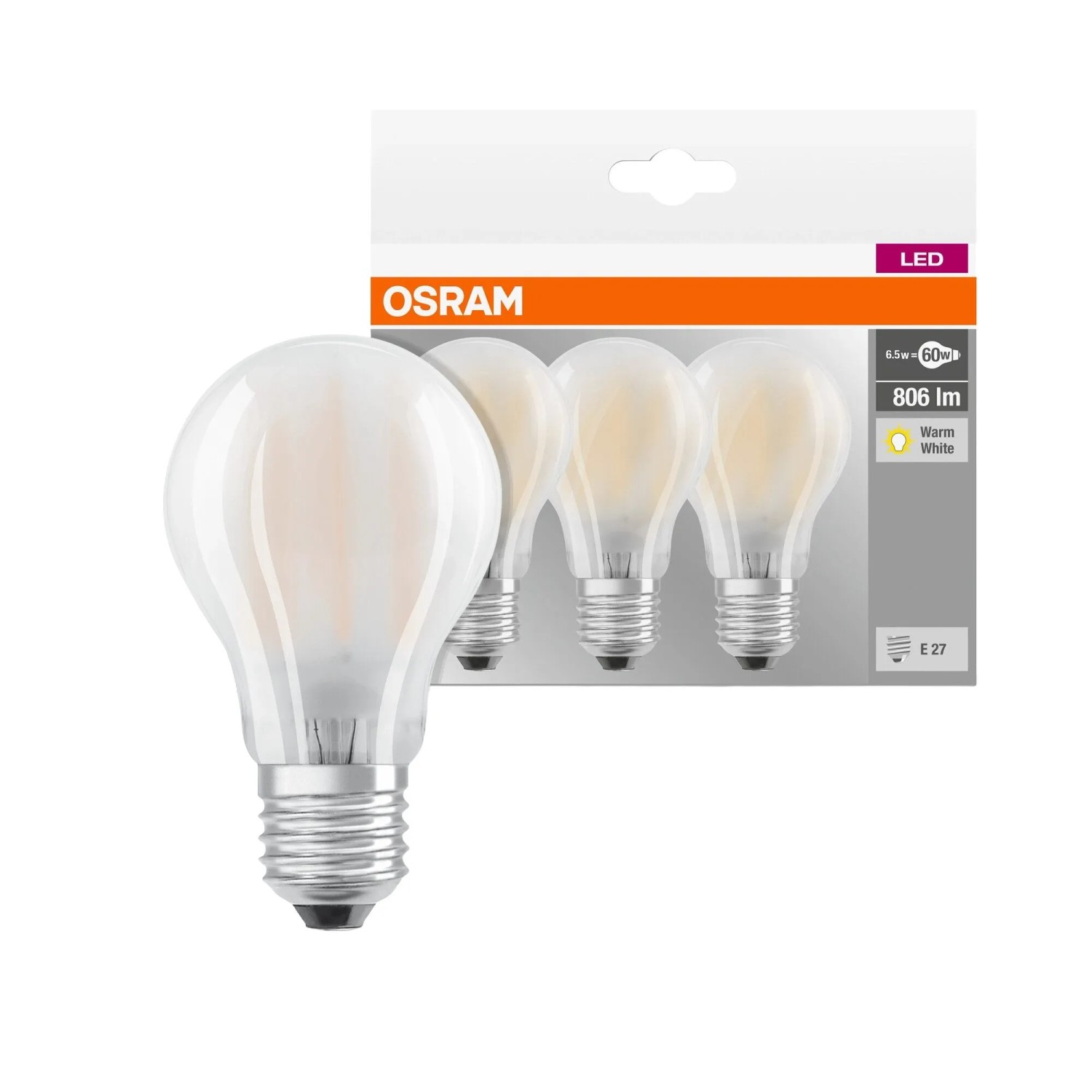 Osram Leuchtmittel E27 Glühlampenform 2.700 K 806,m 7 W 3er Set