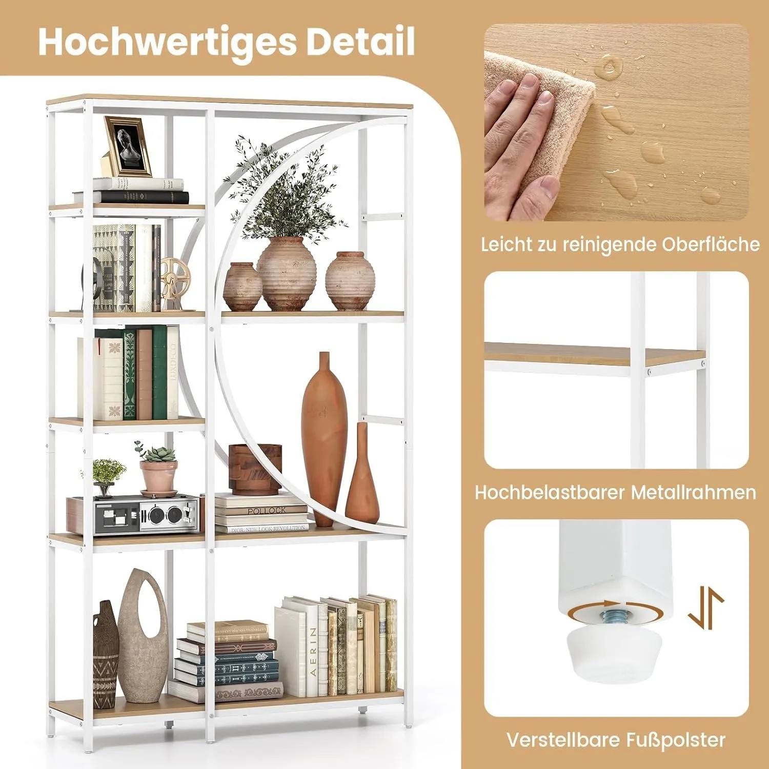Costway Geometrisches Bücherregal Holz & Metall ‎Natur 100 x 30 x 177 cm_5