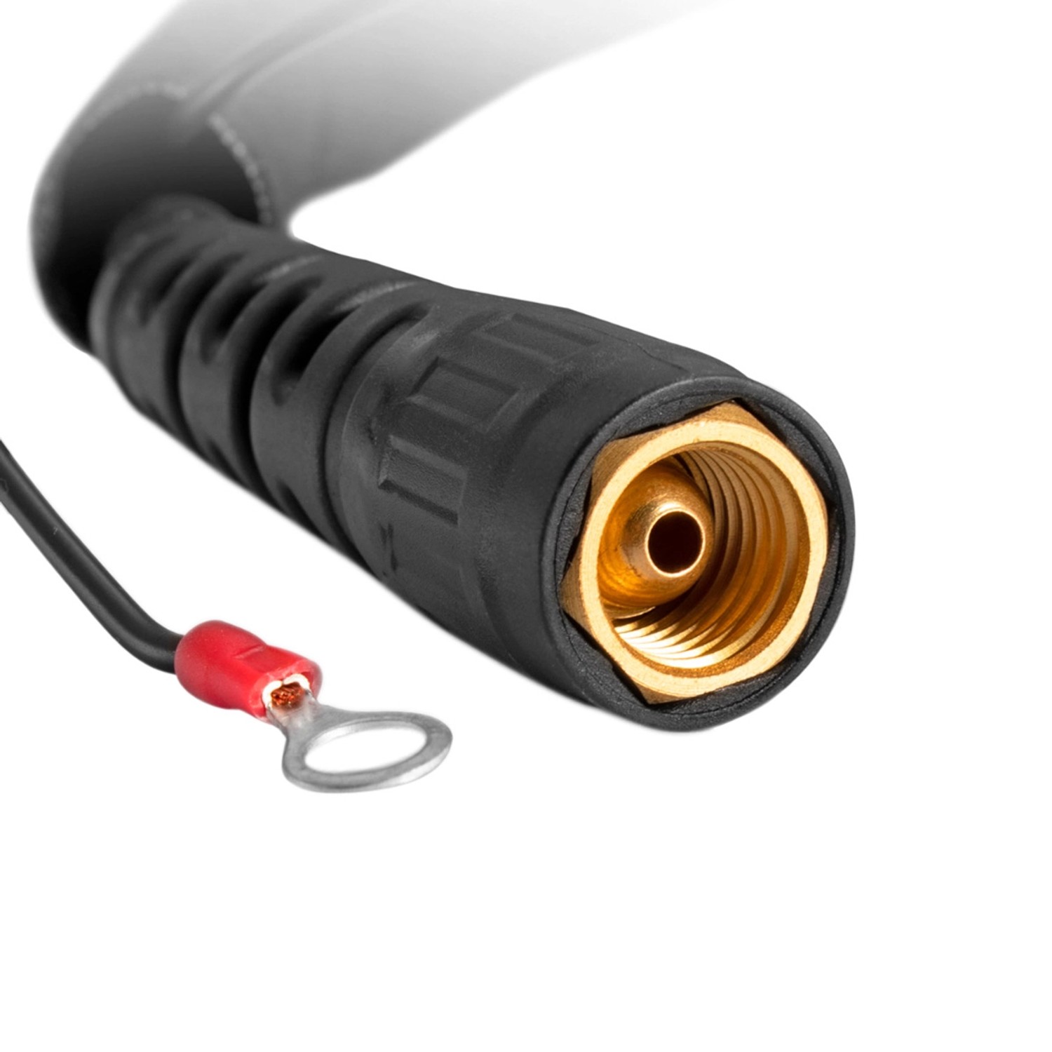 Detailaufnahme: STAHLWERK P60 CNC Brenner, Zubehör für Schweißgeräte, mit Messingkopf und Anschluss.