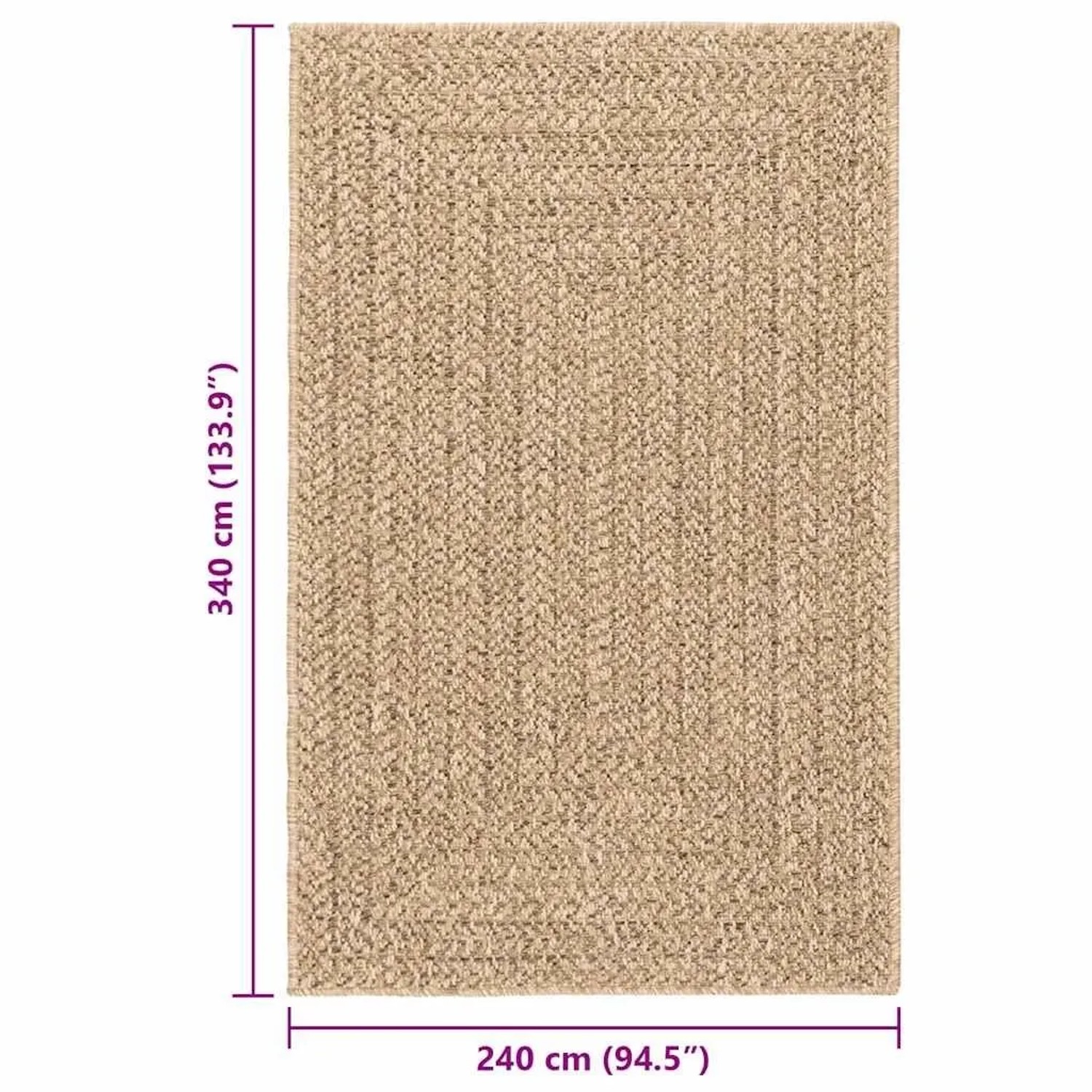 Rechteckiger vidaXL Outdoor-Teppich ZIZUR in Jute-Optik, 240x340 cm.