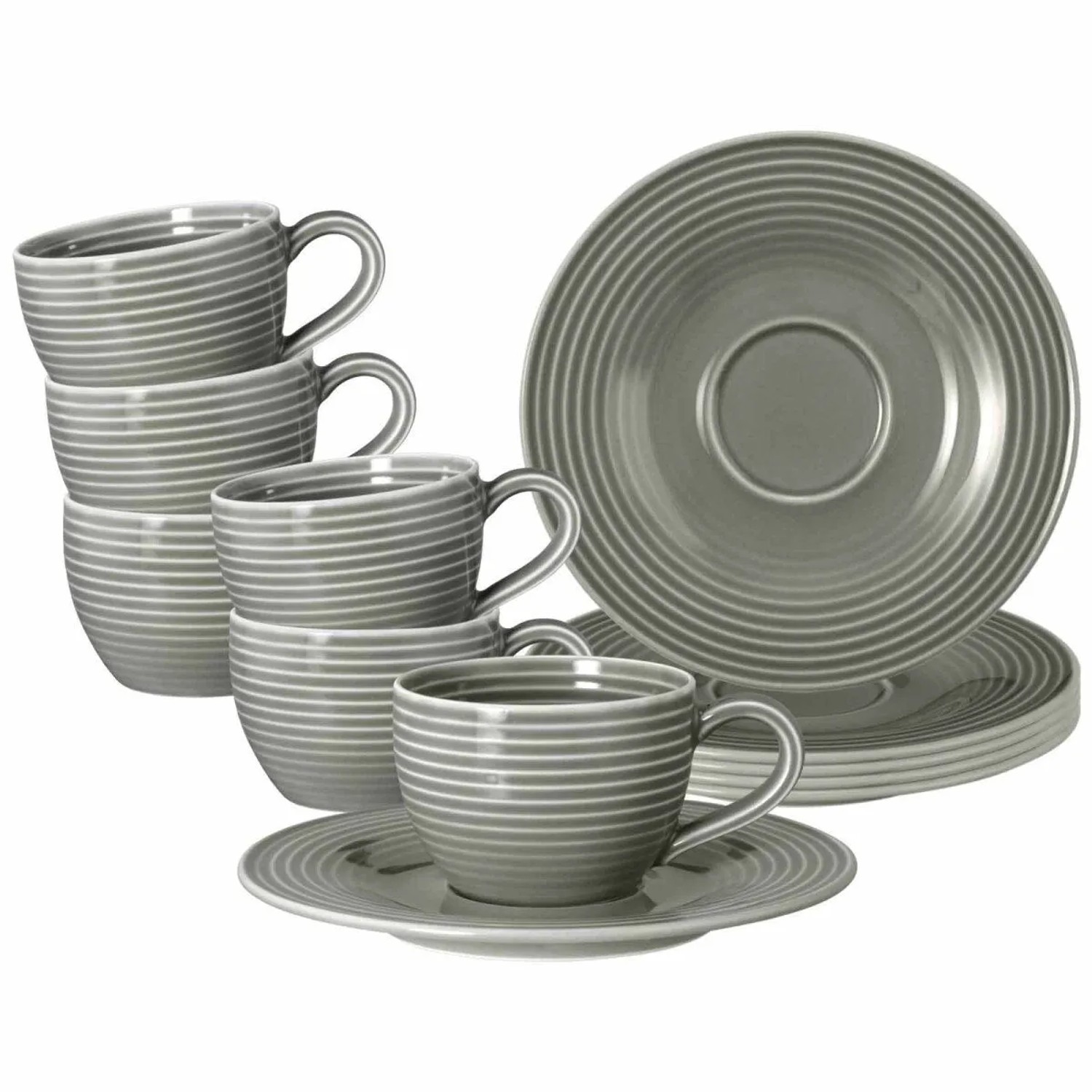 Seltmann Weiden Beat Color Glaze Espressotassen mit Untertassen 6er Set Perlgrau
