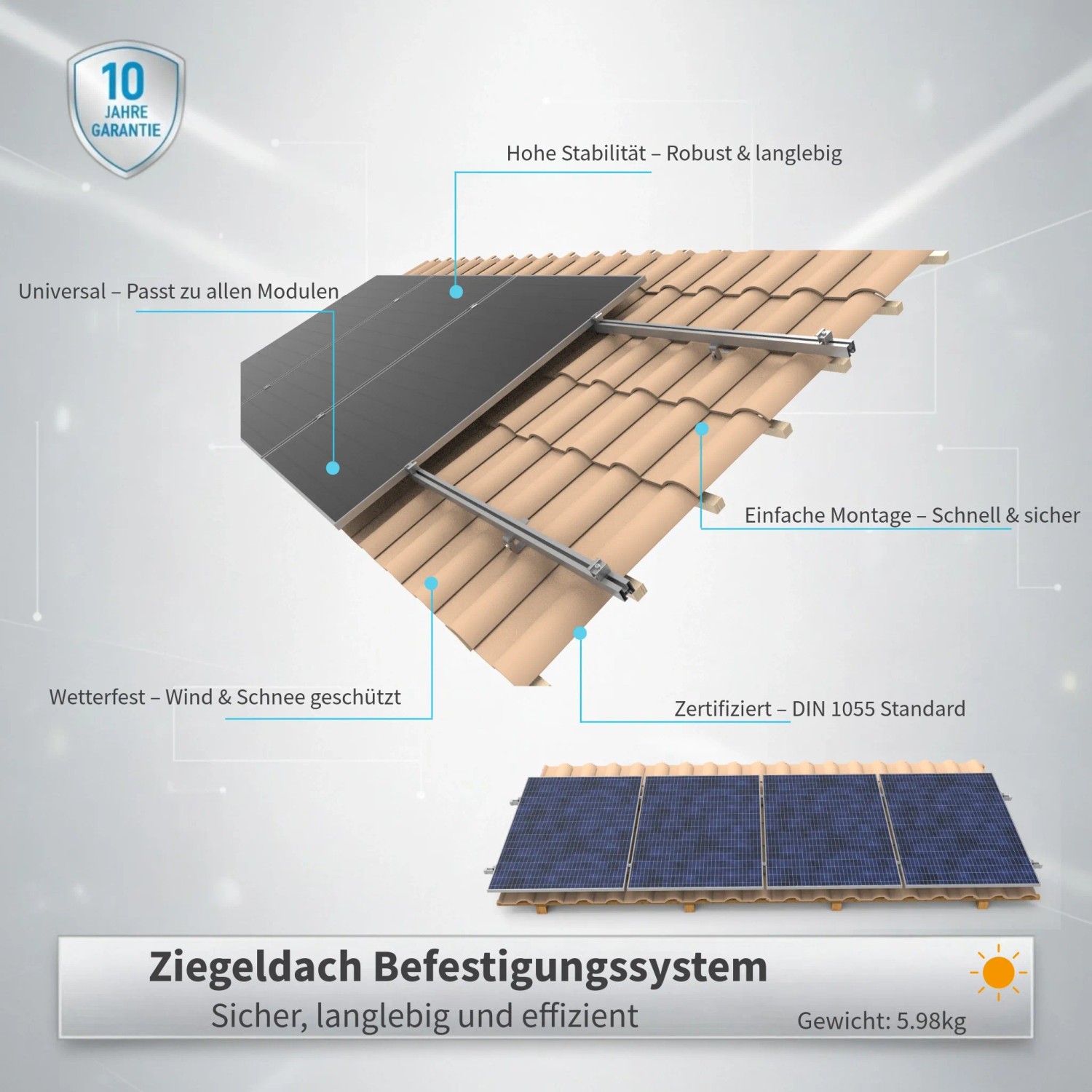Anker SOLIX Ziegeldach Montagesystem für Solarmodule. Robust, wetterfest, einfache Montage, 10 Jahre Garantie.