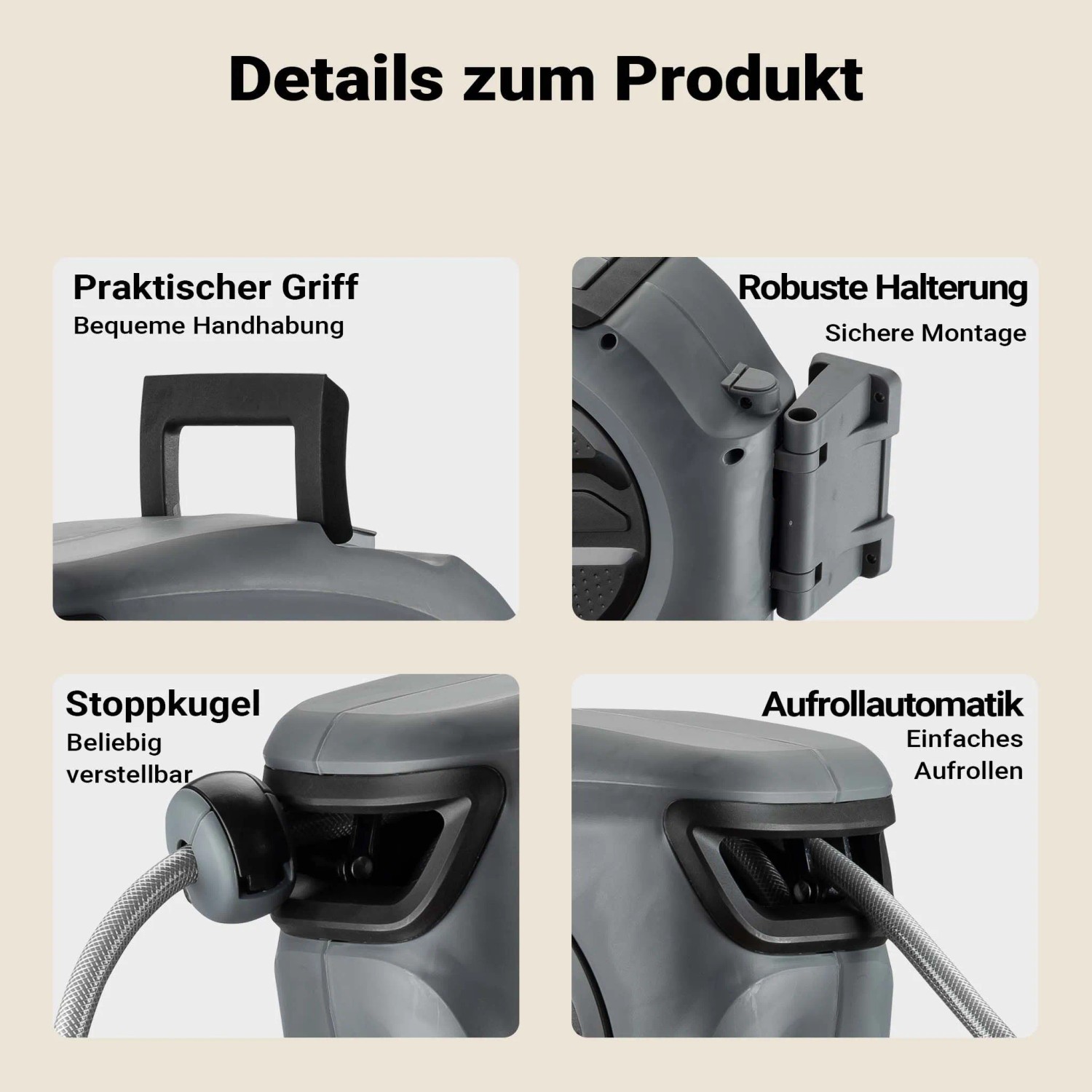Xpotool Schlauchbox Aufroll-Automatik 15M Wand Schlauchtrommel Garten Wasser_7