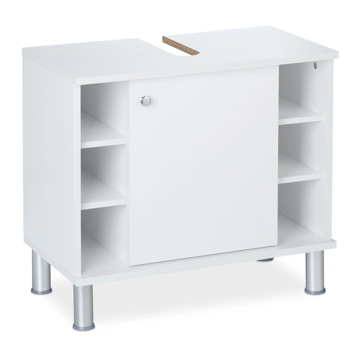 Relaxdays Waschbeckenunterschrank MDF Kunststoff Weiß mit Siphonausschnitt 53,5 cm x 60 cm x 32 cm 12 kg