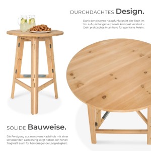 Klappbarer, runder Stehtisch Tectake Trix aus Holz in Braun, ideal für Partys und Stehempfänge.