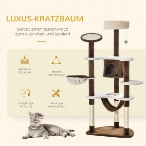 PawHut Kratzbaum XXL mit Höhle, Hängematte und Spielzeug. Ideal zum Klettern, Spielen und Ausruhen für Katzen.