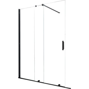 Glasdeals Schiebetür Duschwand TRAVERSO Schwarz 180x200 cm aus Klarglas mit matt-schwarzen Profilen und Griff.