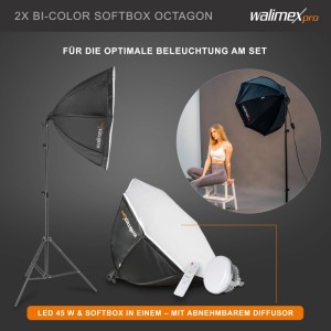 Walimex Pro Octagon Softbox Fotostudio Set 45W Led Lampenstativ Hintergrund