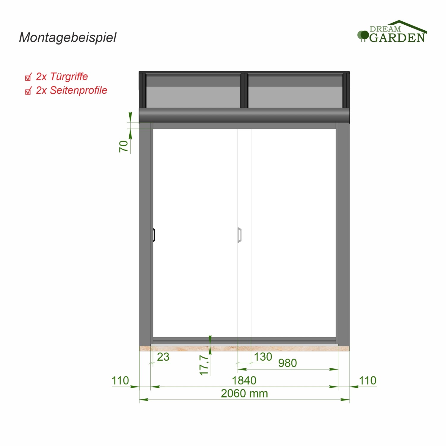 Dreamgarden Glasschiebewand 2,0 x 2,10 Meter 2-türig Glas Matt Weiß günstig online kaufen