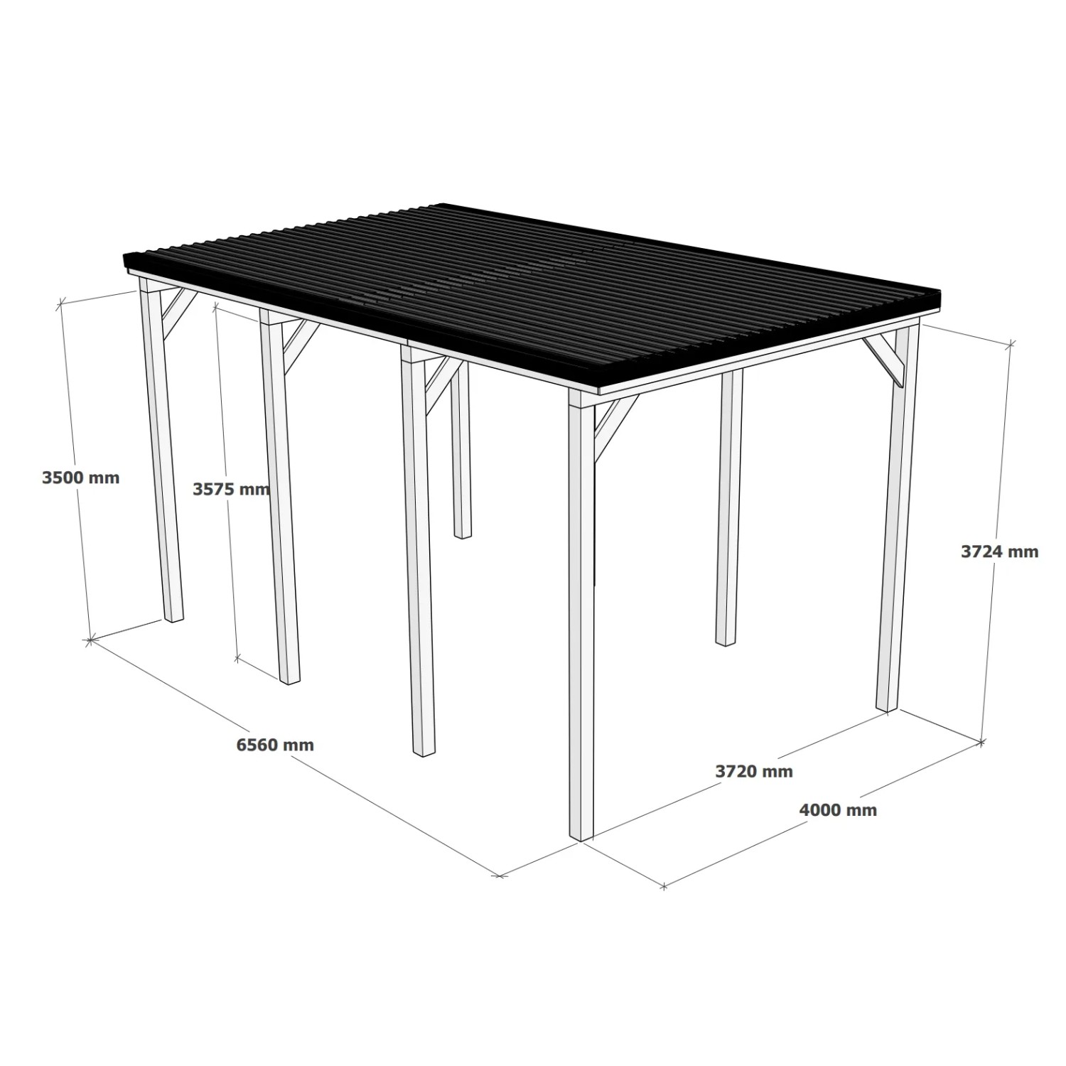 Holzbrüder Camping-Carport Ralf, 400x700 cm, mit dunkelgrauem Blechdach. Ideal für Wohnmobile.