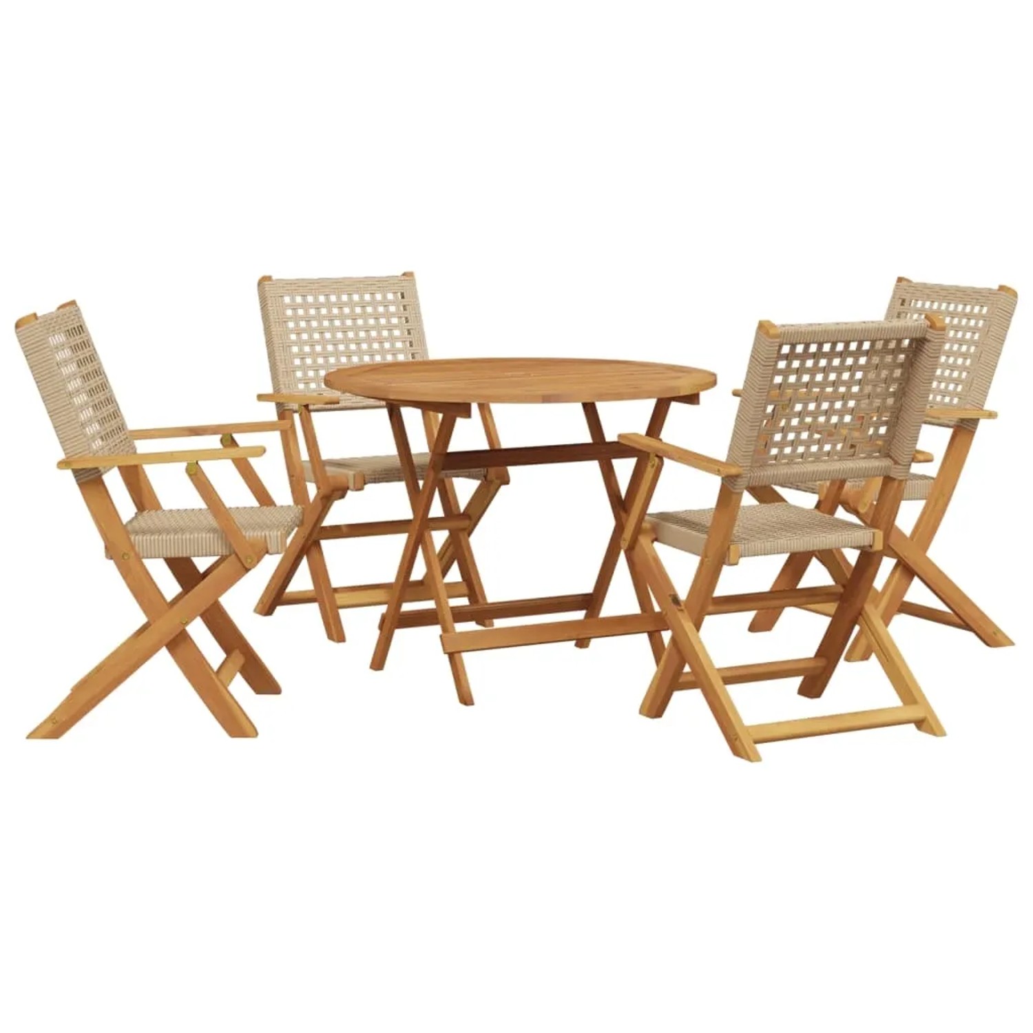 vidaXL 5-Tlg Garten-Essgruppe Beige Poly Rattan und Massivholz 3281816