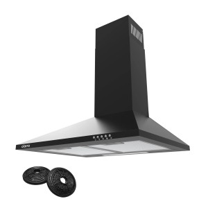 CIARRA Dunstabzugshaube, 60cm, schwarz, mit LED-Beleuchtung und Kohlefiltern.