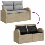 Beiges vidaXL Garten-Sofa-Set, 6-teilig, mit Stauraum und hellgrauen Kissen.