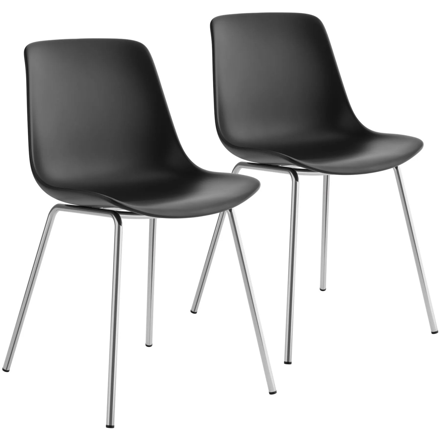 Tectake Kunststoffstuhl Mave  Große Kunststoffschale Ergonomische Form Mit Hoher Rückenlehne  2Er Set 55 x 46 x 80 50 cm Schwarz Chrom