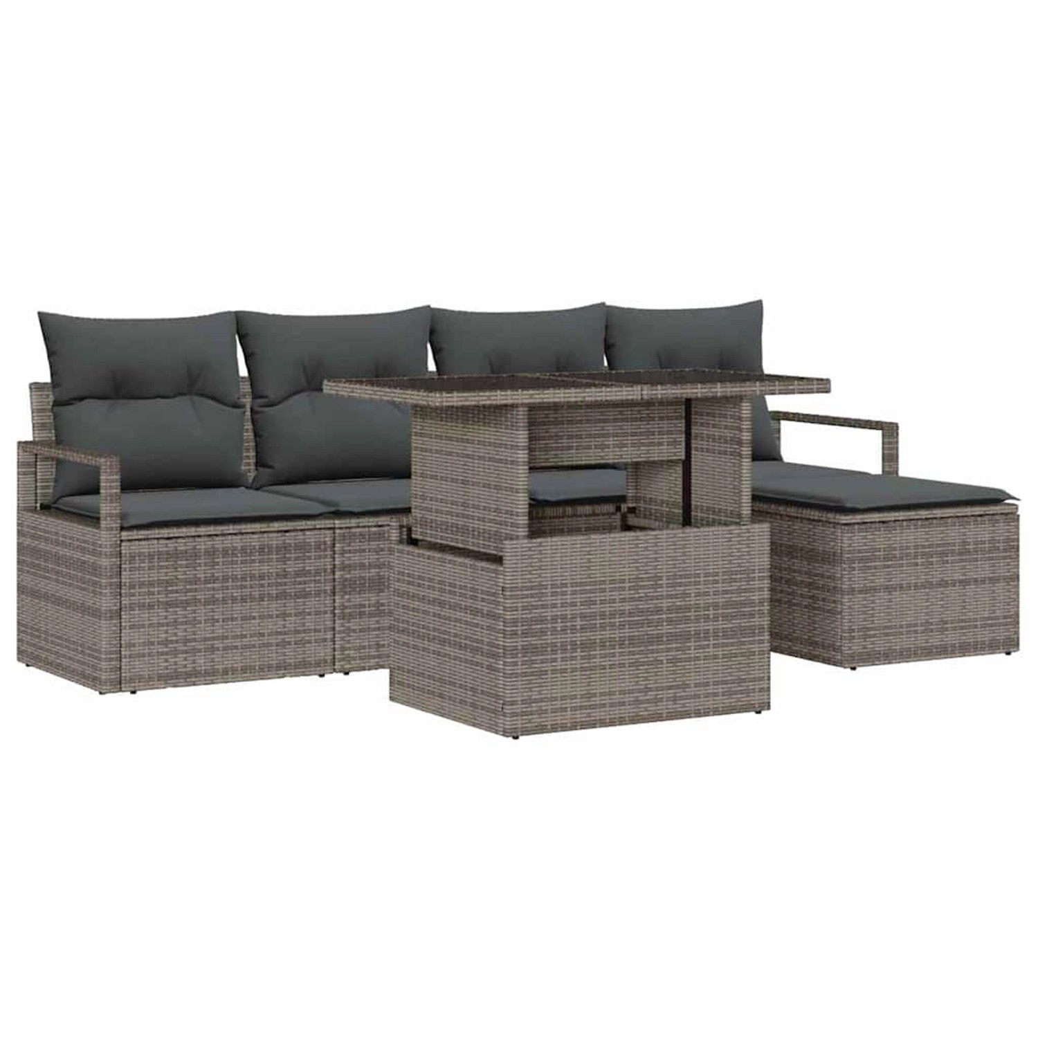 vidaXL Garten-Sofa-Set mit Speicher 6-Tlg Grau Poly Rattan 3357542 günstig online kaufen