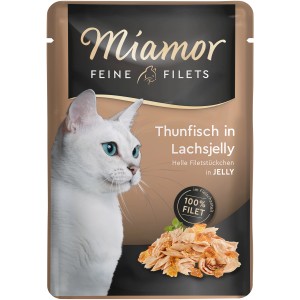 Miamor Katzen-Nassfutter mit Thunfisch in Lachsjelly, 100g Portionsbeutel.