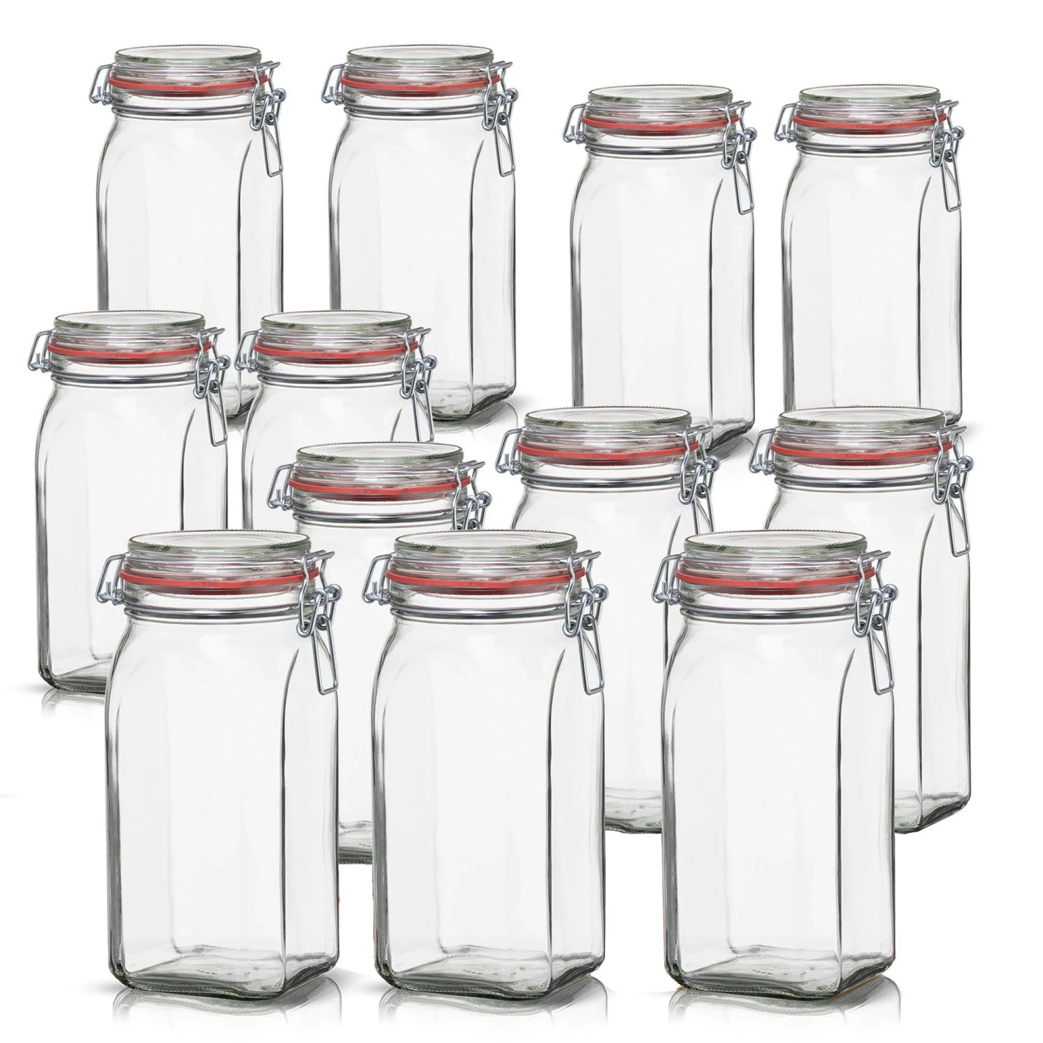 BigDean 12er Set Vorratsgläser 1.5L Einmachgläser mit Deckel & Bügelverschluss Made in Germany Drahtbügelgläser zum Luftdichten Aufbewahren Einlegen &
