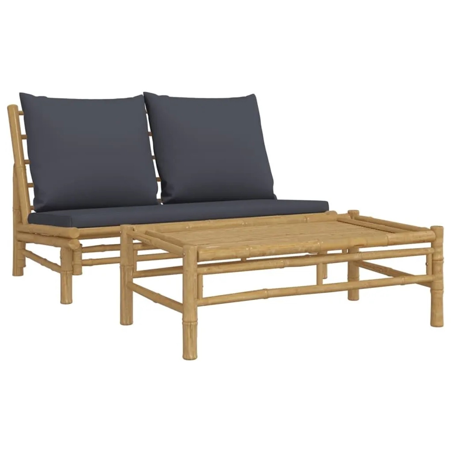 vidaXL 2-Tlg Garten-Lounge-Set mit Dunkelgrauen Kissen Bambus 363458