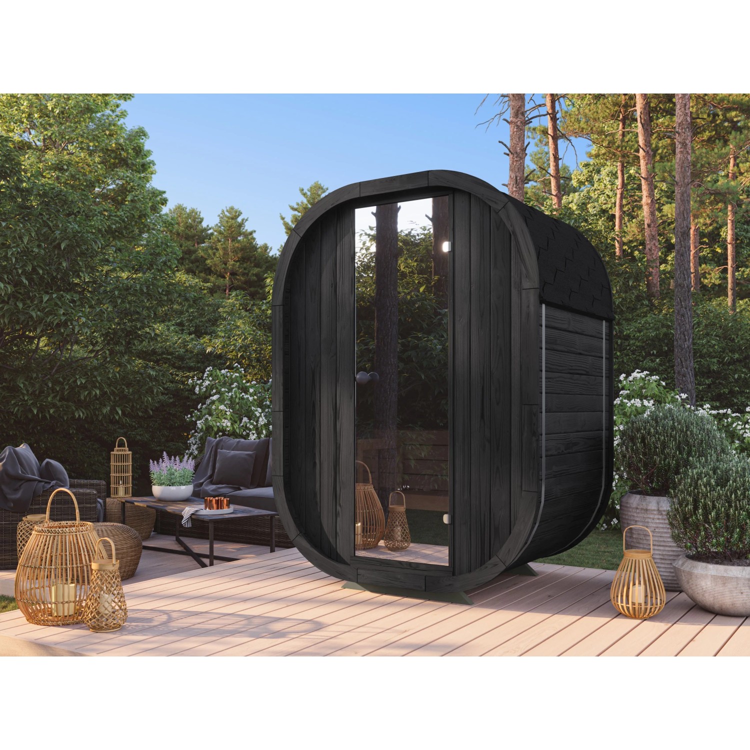 Fjordholz Fass-Sauna Modell Luxe Micro Black Edition Bausatz