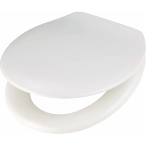 Weißer WC-Sitz Xingu aus Duroplast mit glatter Oberfläche und Schnellbefestigung.
