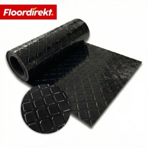 Schwarzer PVC-Bodenbelag Check Quadra mit Quadratmuster, rutschfest, 110x300cm.